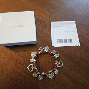 LOVE & HEARTS BRACELET Valentine Stretch w Silver Plated Charms